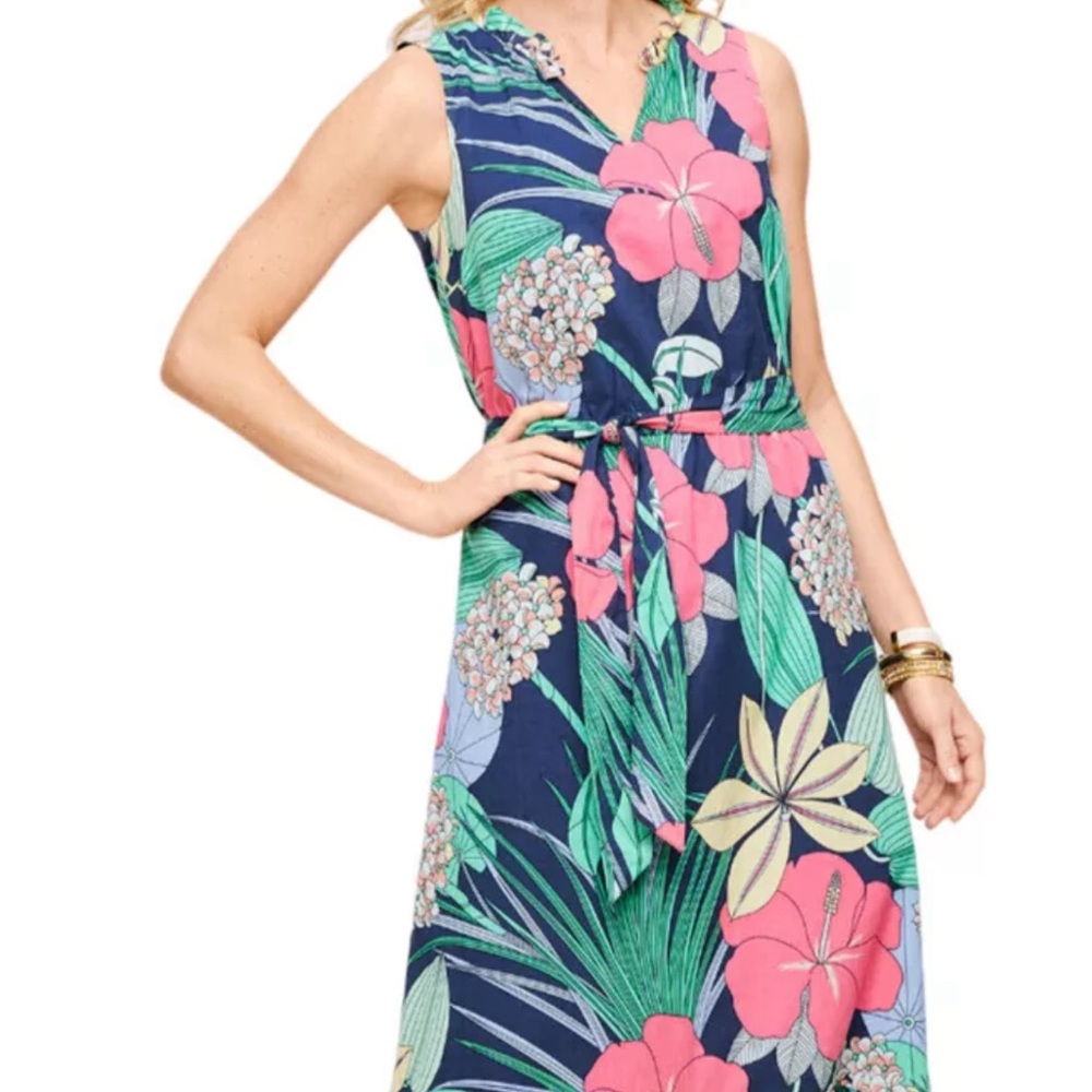 Talbots Hibiscus Tropical Floral Print Midi Maxi Dress Blue Multicolored Size 4